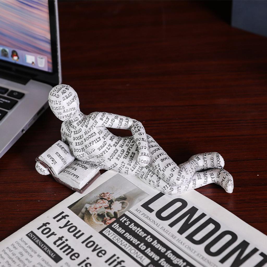 Nordic Book Lover Statue - Reading Person Resin Sculpture for Bookshelf Decor, Study Desk Ornament Minimalist Craft Decor