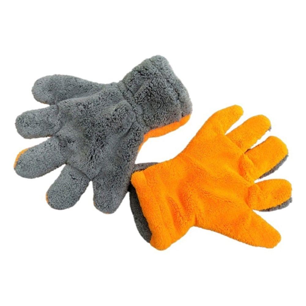 2Pcs High Absorbency Double-sided Five Finger Gloves Vehicle Cleaning Gloves Car Body Interior