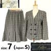 Made In Japan Leilian No Collar Double Jacket Skirt Set Up Blazer Suit Check Pattern Women’s Size 7 S(USED)