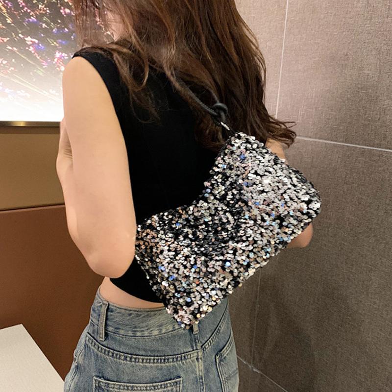 Yogodlns Винтажная женская вечеринка с блестками, маленькая сумка на плечо, модная однотонная универсальная сумка-хобо на молнии с подмышками