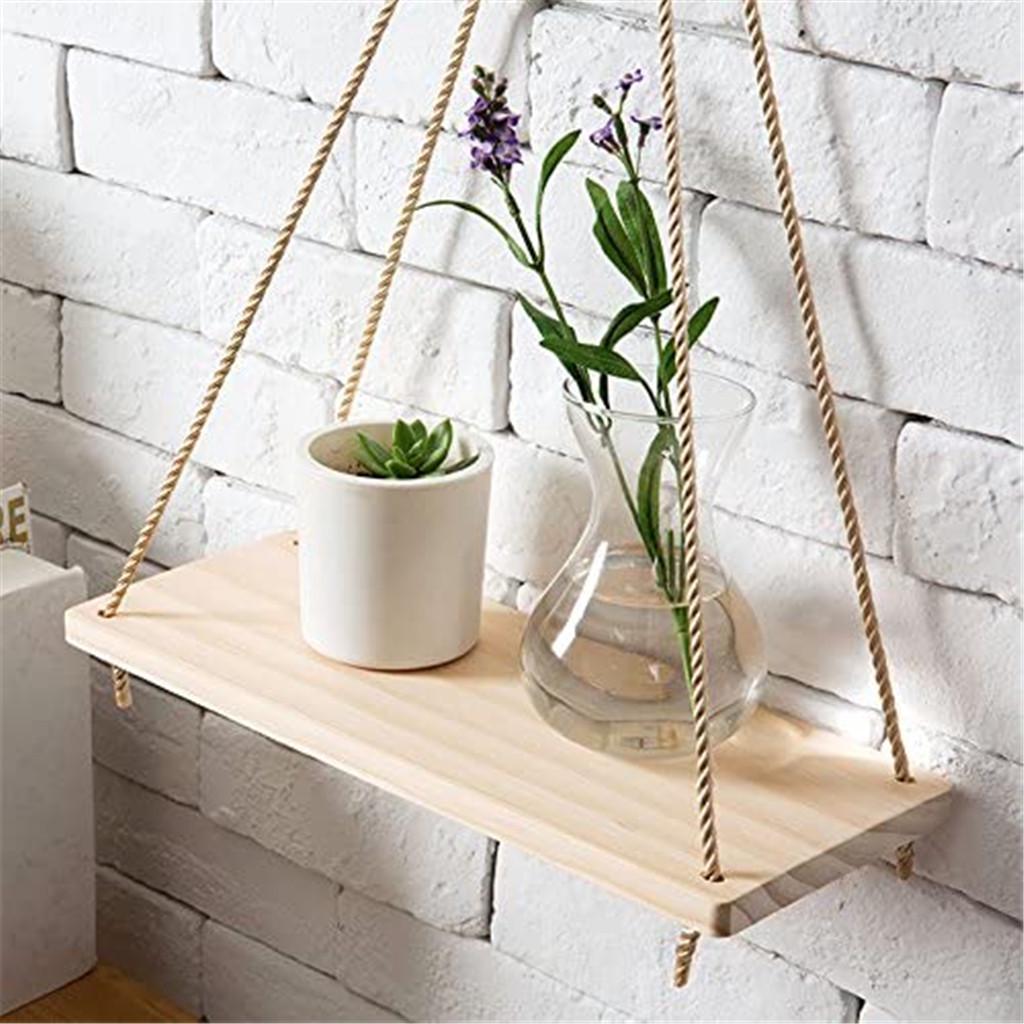 Wood Swing Hanging Rope Wall Mounted Floating Shelves