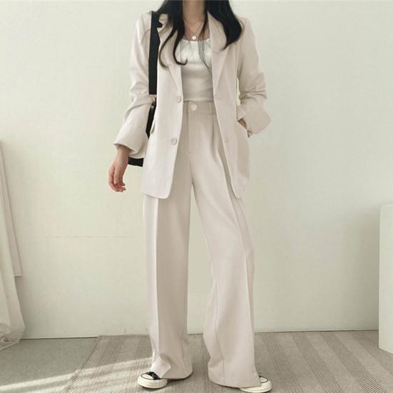 Женский комплект из 2 шт./компл., пальто, брюки, формальный деловой стиль, однобортный кардиган с длинным рукавом и воротником-стойкой, высокая талия, широкие брюки, однотонные брюки