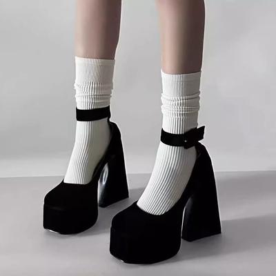 Французские ретро туфли Мэри Джейн женские весна 2024 новый ремень с одним словом большой размер водонепроницаемый стол с юбкой высокие каблуки