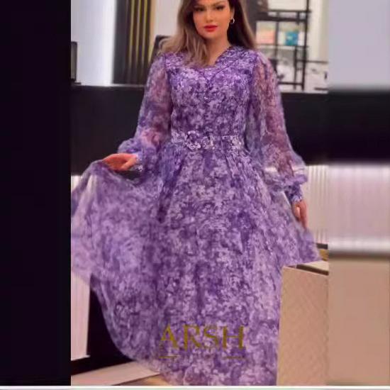 2024 Европейское/Американское платье большого размера с V-образным вырезом и длинным рукавом - Стильный модный тренд