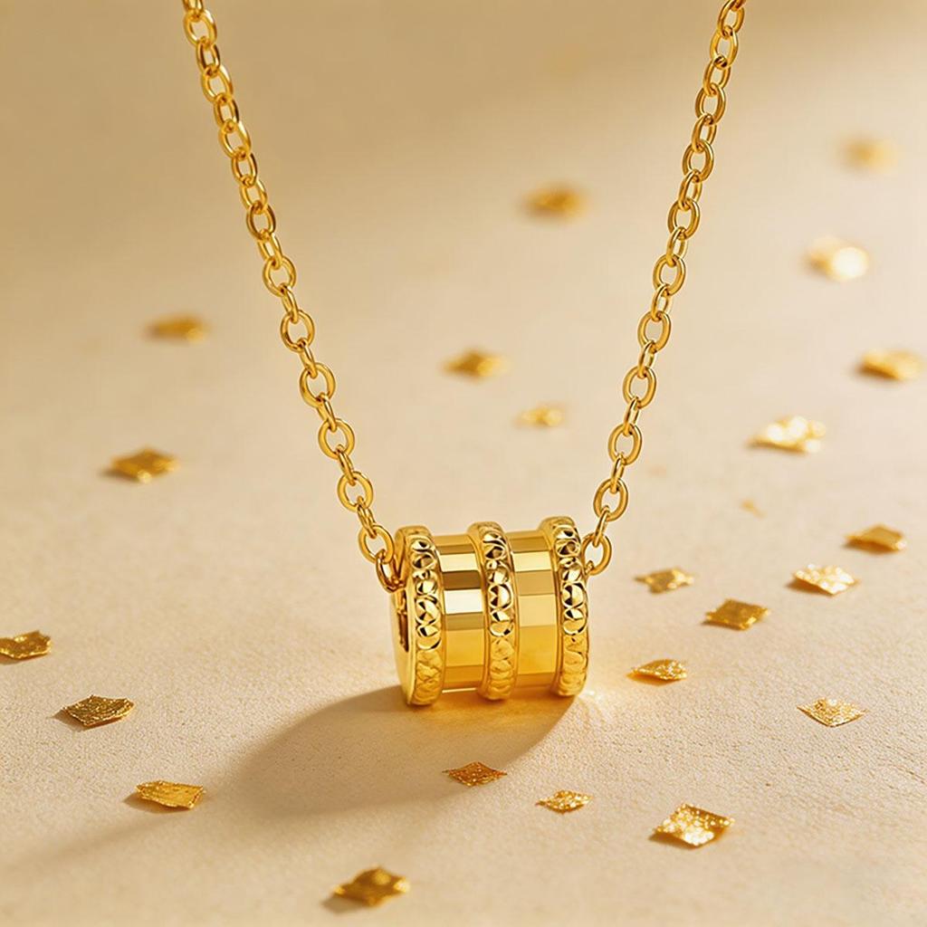 Canton Tower Gold Necklace Women's Fashion Trendy Lucky Wheel Pendant Necklace Versatile Cool Style Pendant