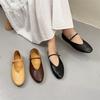 Genuine Leather Flats Women's Shoes Round Toe Casual Shallow Belt Buckle Soft Soled Shoes