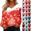 Женская рождественская рубашка с длинным рукавом и принтом снежинок, повседневные свободные футболки с V-образным вырезом
