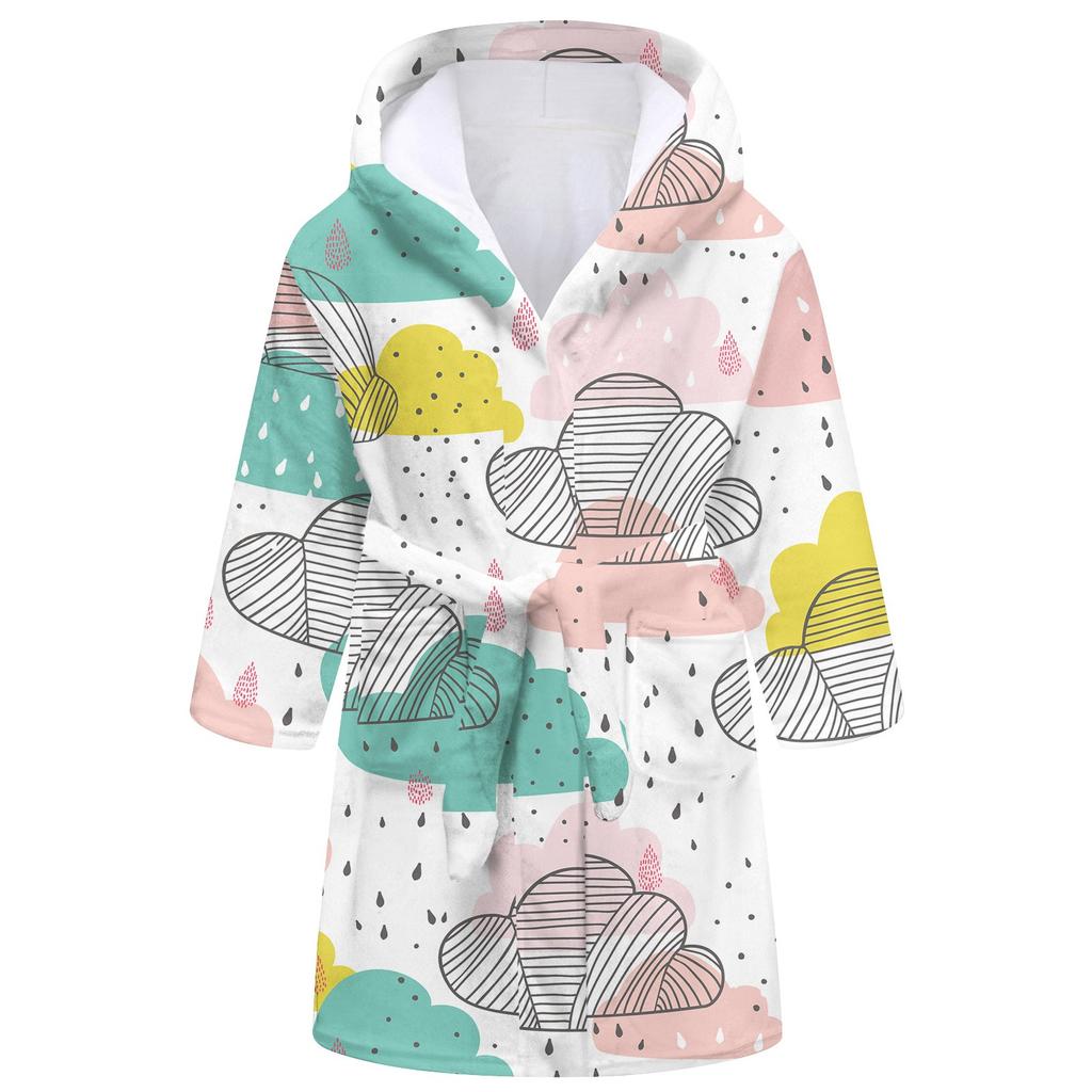 Children's Long Bathrobe Printed Flannel Pajamas