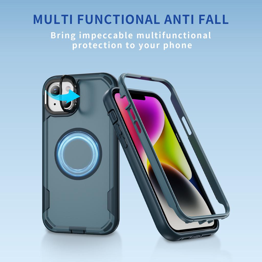 For iPhone 14/13 Case Compatible with MagSafe Lens Frame Kickstand TPU + PC Shockproof Phone Cover