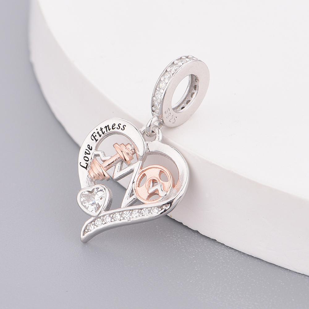 FC Jewelry Fit Original Charm Bracelet 925 Silver Sports Fitness Dumbbell Pendant Bead For Making Gym Baby Berloque