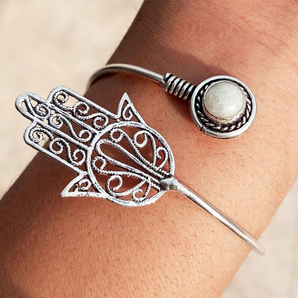 Moonstone Gemstone 925 Sterling Silver Plated Designer Cuff Bangle Jewelry NST-J2H17597