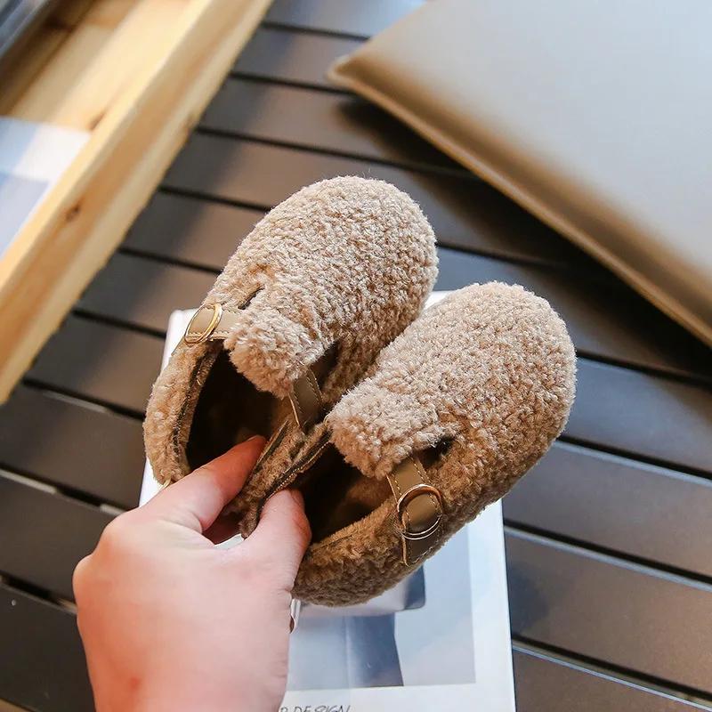 Style Children Furry Shoes Winter Plush Thickened Warm Shoes Fashion Shallow Cozy Footwear Kids Girls Outdoor Shoes I08316