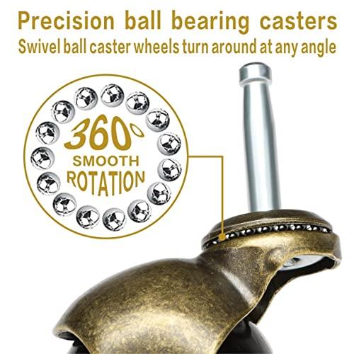 2-дюймовые поворотные шариковые ролики на ножке, набор из 4 роликов для антикварной мебели с гнездом, ролики из цельной латуни со ножкой