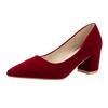 Fashion French Red Wedding Shoes for Women 2024 Spring/Summer/Autumn New Pointed Thick Heels Not Tiring Feet Bride Shoes