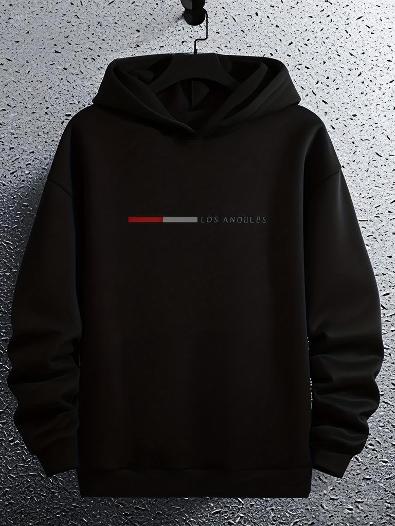 Casual hoodie - Black with Red & White Graphic Print