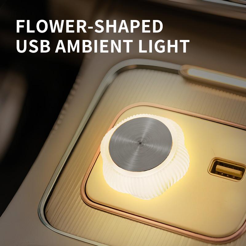 Новая USB-атмосферная подсветка для автомобиля, универсальная беспроводная светодиодная дыхательная подсветка для автомобиля, мини-декоративный разноцветный ночник в форме цветка
