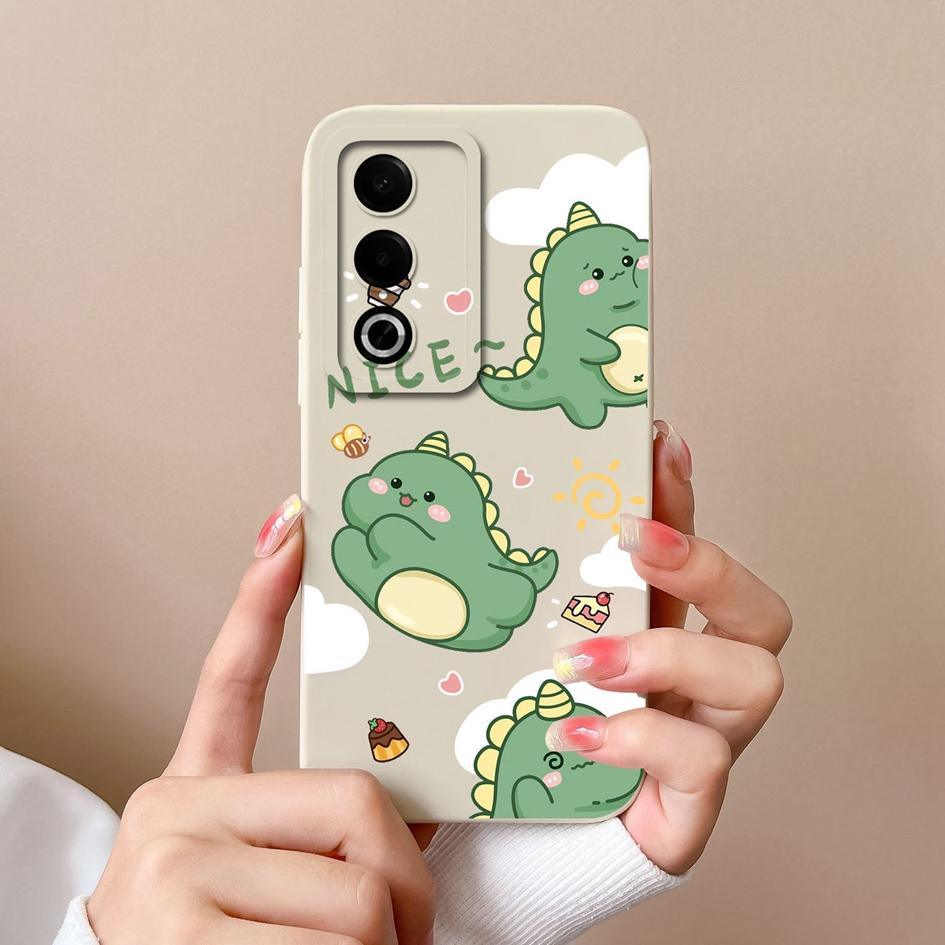 Cases For OPPO Realme 12 13 Pro Plus P1 Pro Cute Dinosaur Pattern Screen Protector Soft Liquid Silicone Protective For OPPO Back Covers Anti Slip Capa
