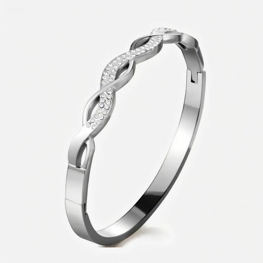 Женский роскошный браслет из нержавеющей стали: Гальванизированный титан, Полная бриллиантовая инкрустация, Европейско-американский стиль