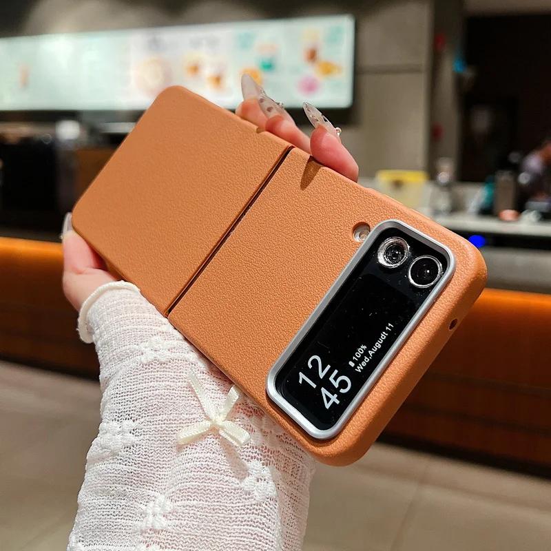 Кожаный чехол с текстурой TPU для Samsung Galaxy Z Flip 6 5 4 3 5G, мягкий складной силиконовый чехол для телефона Samsung Z Flip6 Flip5 Flip4