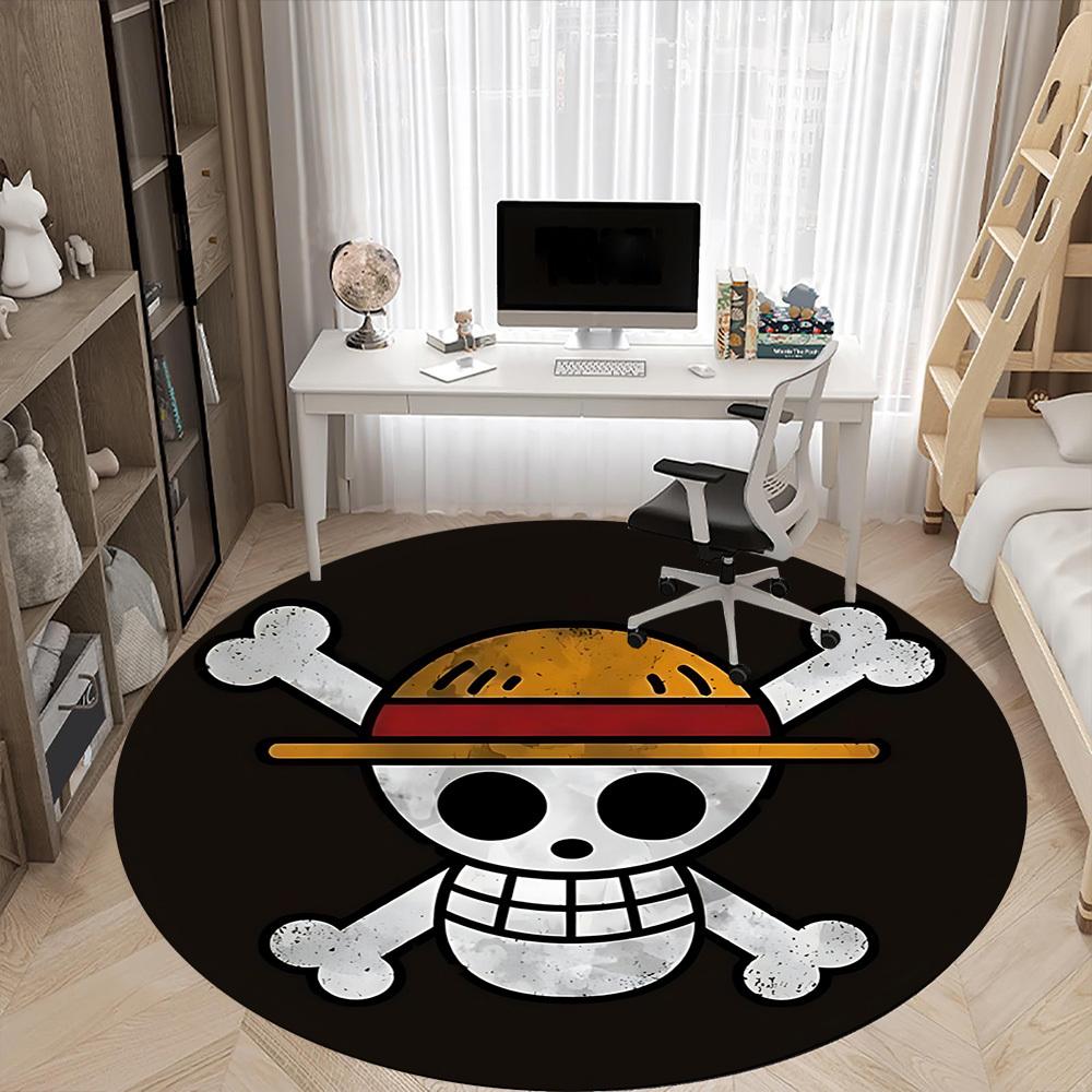1 шт. Коврик для офиса с рисунком 'One Piece' (Череп), Круглый ковер для помещений, Подходит для офиса, Под офисные кресла, Спальни, Гостиной, Домашнего декора a0908127