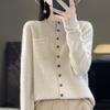 Women's Round Neck Cashmere Cardigan, Qinghe Cashmere, 30% Cashmere 70% Wool, Winter Knitted Pullover Autumn Sweater Cashmere Sweater