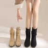 2024 Горячая Распродажа Женской Обуви Рукава Женские Сапоги Осенние Круглые Носки Твердые Короткие Бочонки Толстые Каблуки Модные Сапоги Большого Размера