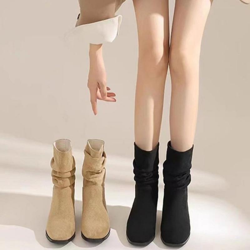 2024 Горячая Распродажа Женской Обуви Рукава Женские Сапоги Осенние Круглые Носки Твердые Короткие Бочонки Толстые Каблуки Модные Сапоги Большого Размера
