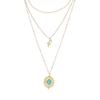 [R4424] - Golden Green 'Cléopatra' Steel Designer Necklace (amazonite) - 38/44/54 Cm - 20x17 Mm (3 Rows)