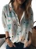 Colorful cartoon element printed lapel shirt women's loose casual and comfortable single-breasted commuter top