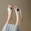 Fashion Women's Silver Thin High Heels Sandals PU Leather Slip on New Woman's Shoes Single Band Square Open Toe Slippers Sandalias Mujer