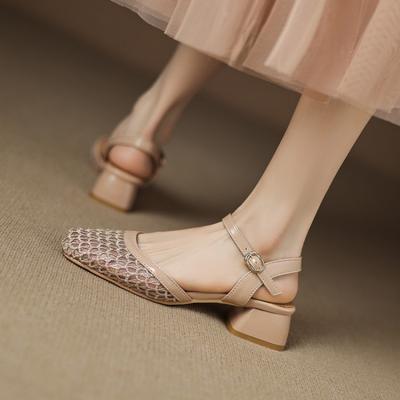 Новая повседневная сумка на голову сзади пустые сандалии женские летние женские сандалии на высоком каблуке мягкая подошва удобный размер сандалии квадратный каблук