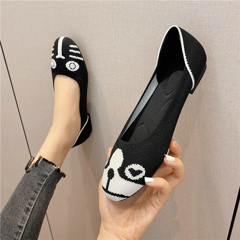 Плоские одинарные туфли женские с круглым носком и мелким горлом вязаные летящие нити вязаные летящие вязаные женские туфли