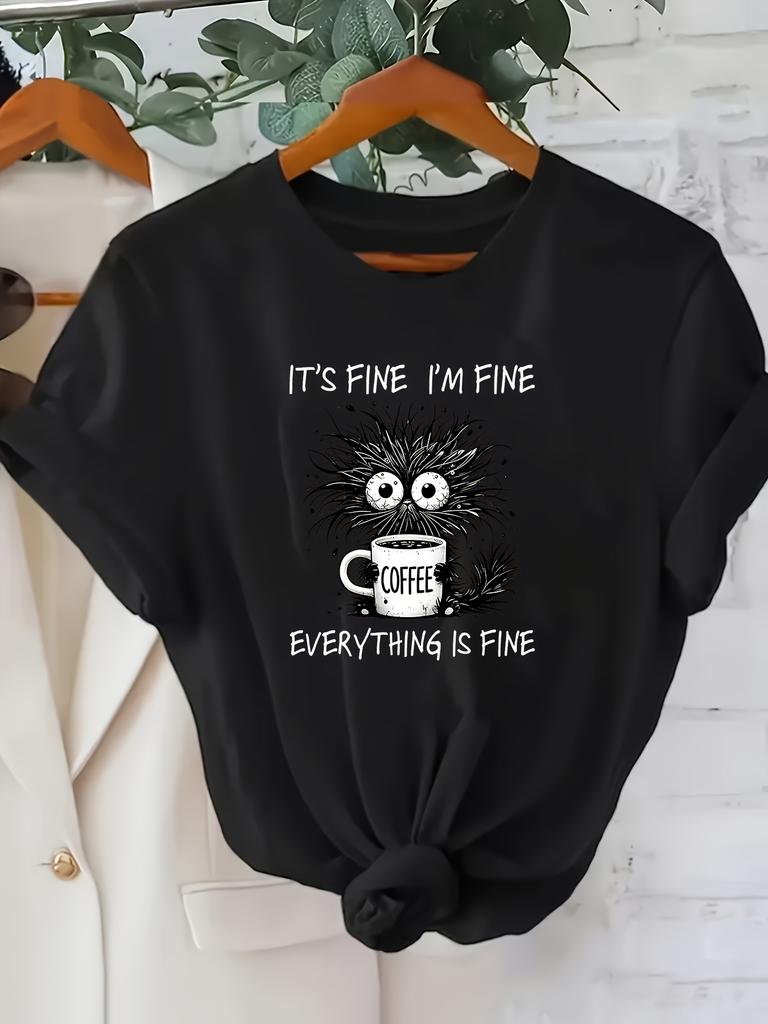 Funny Coffee Monster Sarcastic Quote Tee with Its Fine Text 100 Cotton Unisexs Tshirt Summer Humorous Casual Streetwear Top