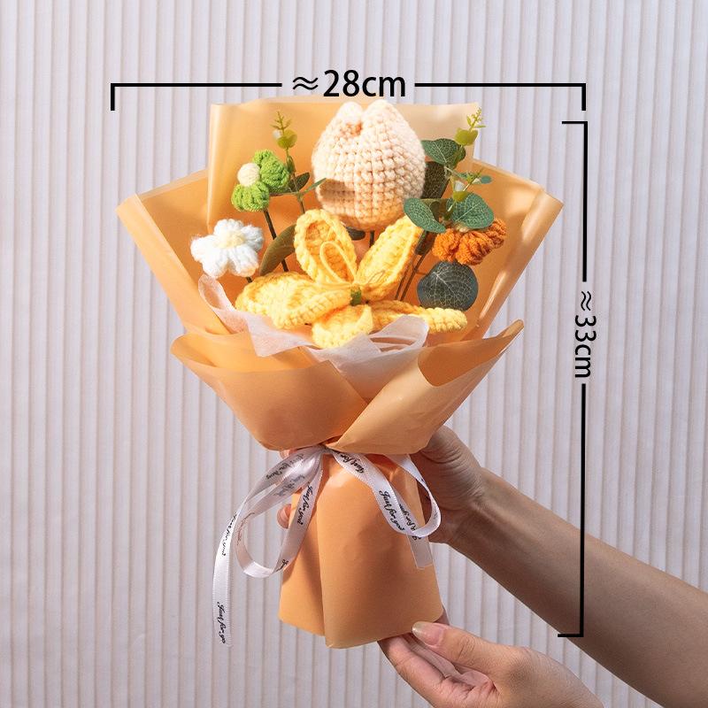 Hand-Knitted Tulip & Lily Bouquet - Everlasting Blooming Floral Arrangement for Heartfelt Gifting Lovely Permanent Floral Arrangement for Home Decor