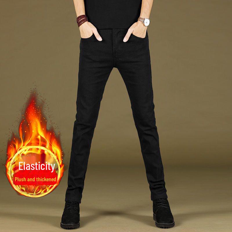 Мужские зимние бархатные узкие джинсы - эластичные узкие брюки Snowflake