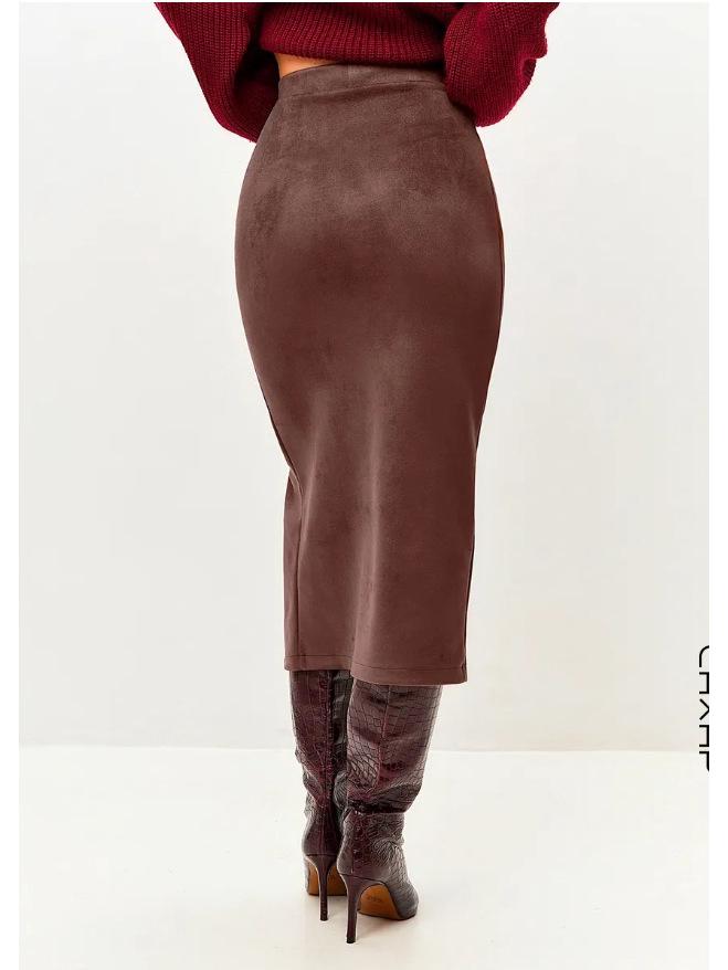 Коллекция Cross: Замшевая юбка с высокой талией и разрезом 2025 - Элегантный дизайн средней длины, облегающий бедра, для весны и осени