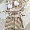 Stripes Bikini Bathing Suit Sleeveless Knitting Swimsuit Fashion 3 in 1 Swimwear Set  Swimming Pool