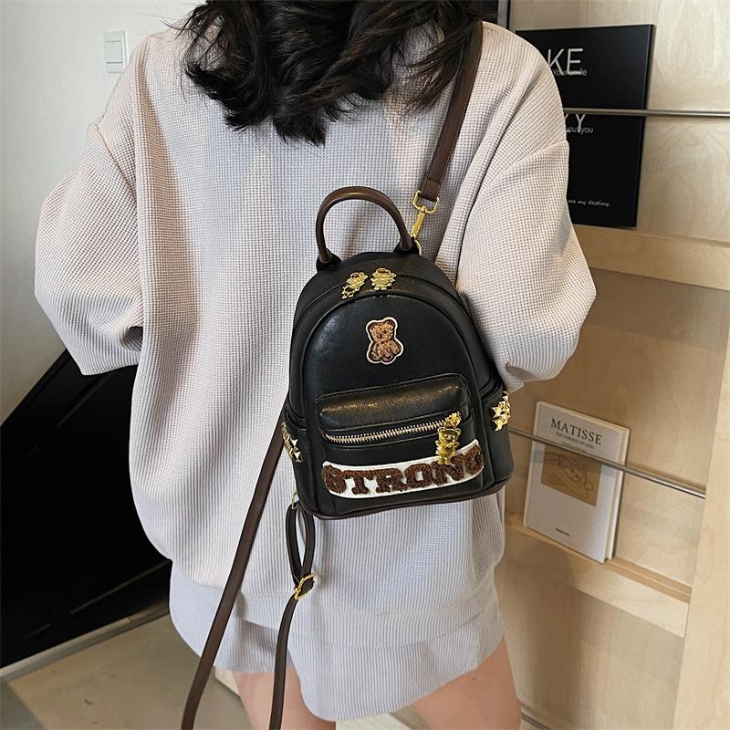 Super Cute Little Bear Badge Backpack, Mini Cute Girl Rivet Backpack, High Appearance Fashionable Small Backpack