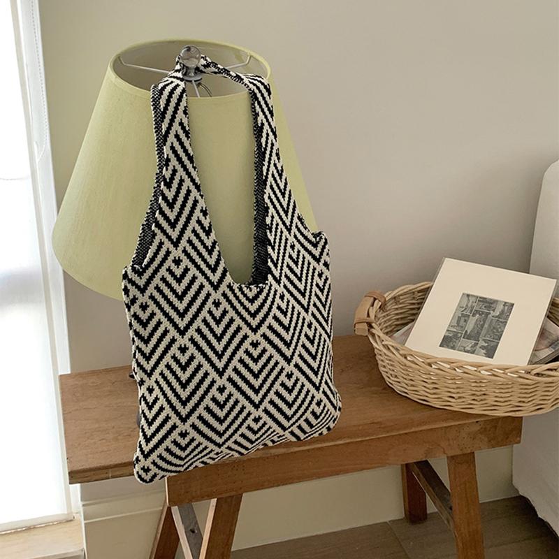 Модная геометрическая контрастная цветная вязаная вручную сумка-тоут женская минималистичная большой вместимости вязаная крючком сумка через плечо