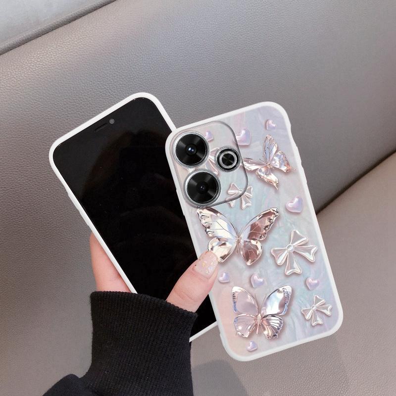 Мягкий силиконовый чехол Butterfly для Redmi Note 13 Pro 13C 14 Poco C65 Samsung A55 M35 S24 Xiaomi iPhone Huawei Honor 200 Realme 9 Camera Противоударный чехол