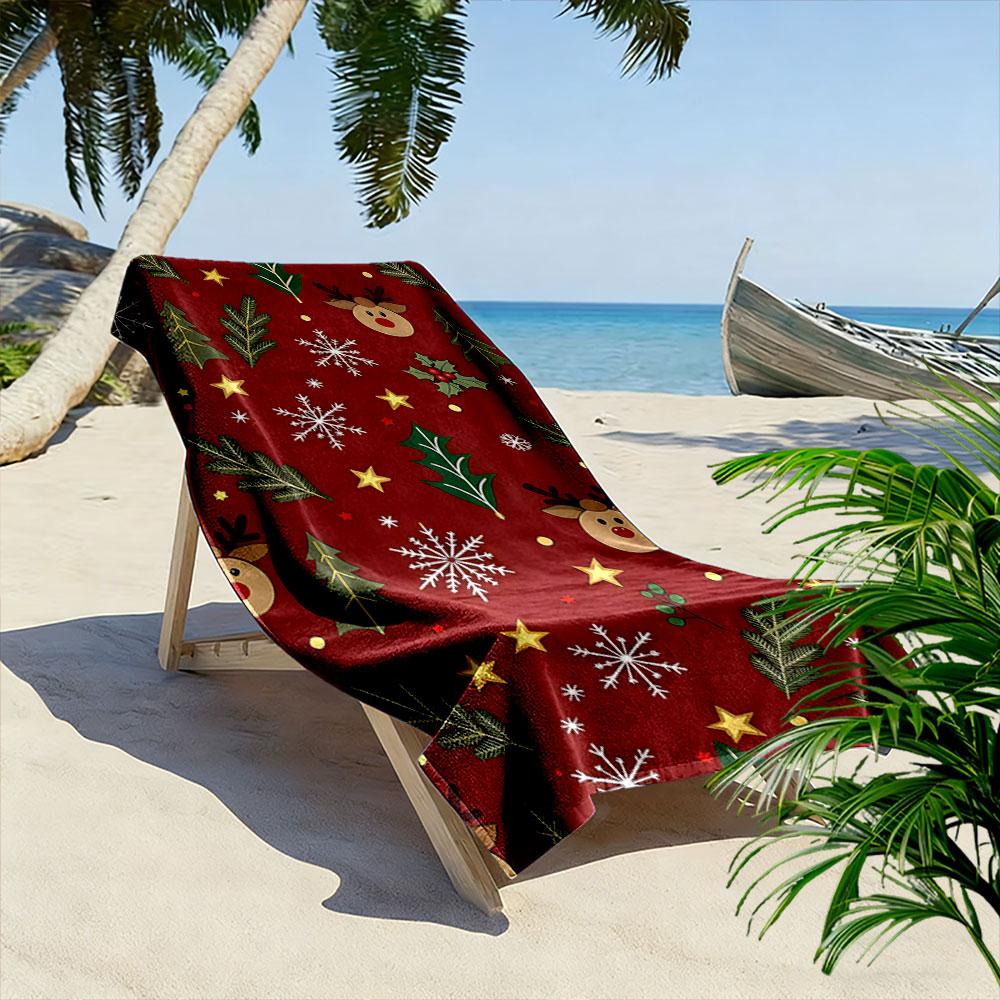 Festive reindeer forest dreams Print beach towel, quick drying, suitable for travel, outdoor sports, jogging, the beach and swimming, gift
