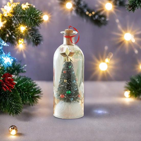 Рождественская елка Послание в бутылке Записываемая голосовая открытка с пробкой Праздничное украшение Стеклянная бутылка с заснеженной сценой Праздничный подарок для семьи