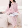 Yes Family Double Gauze Pajama Long Front Striped Size Pink Women's Set, 100% Cotton, Sleeves, Opening, Pattern, M,
