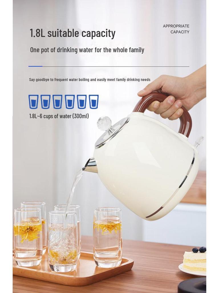 Электрический чайник из нержавеющей стали европейского стандарта 304 — в стиле ретро, с автоматическим отключением, для бытового использования.