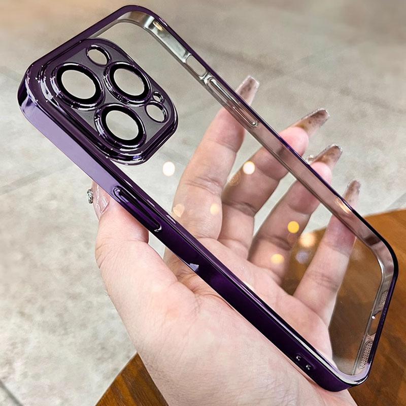 Luxury Electroplated Clear Silicone Phone Case For iPhone 15 Pro 14 13 12 Mini 11 X XR XS Max 78 Plus Lens Protection Back Cover