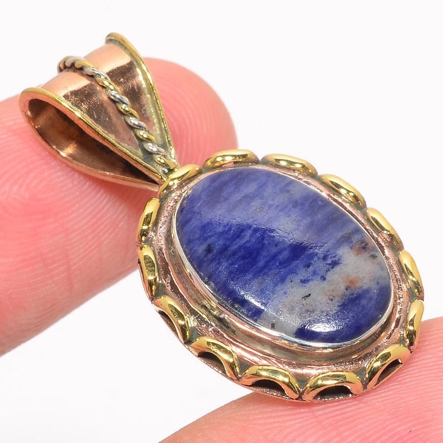 Подвеска из натурального содалита, двухцветная, из стерлингового серебра 925 пробы, 1,25 дюйма, m8y64