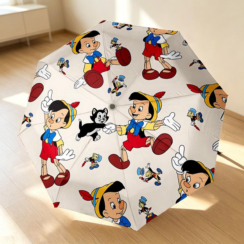 Pinocchio Adventures 8 Ribs 3Fold Black Glue Uv Protection Umbrella Sun Protection Rainproof Compact Folding Umbrella For Travel Daily Use C924560