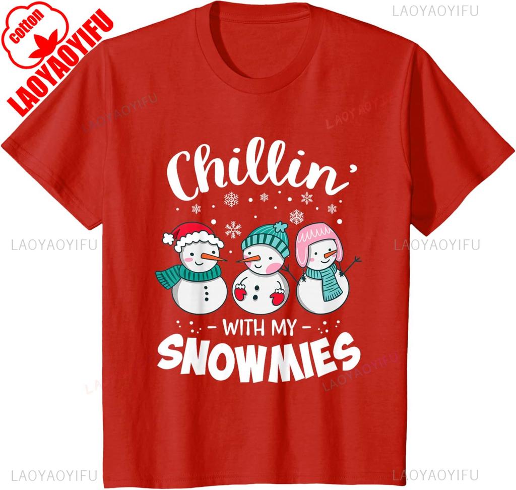 Lovely Chillin with My Snowmie Women Christmas SnowUnisex Teacher Snow Pattern TShirt High Quality Cotton Tops Tee Shirt Short