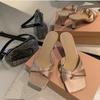 Fashion Outdoor Fashion High Heel Slippers Women 2024 Summer New Retro Crossover Thin Heel Slippers Shoes for Women Zapatos De Mujer