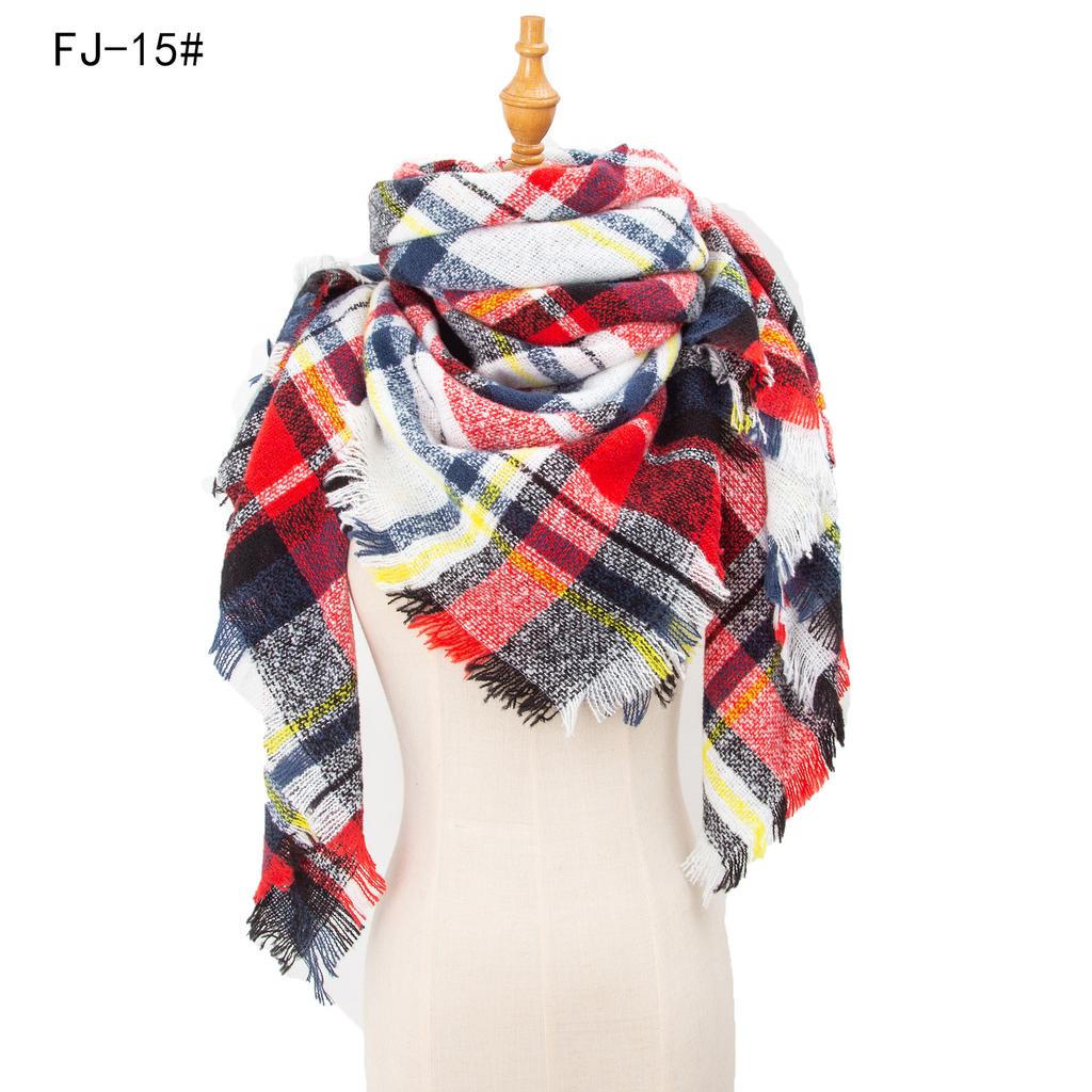 Autumn and Winter New Thickened Warm Circled Yarn Prickly Wool Plaid Square Scarf Scarf Female